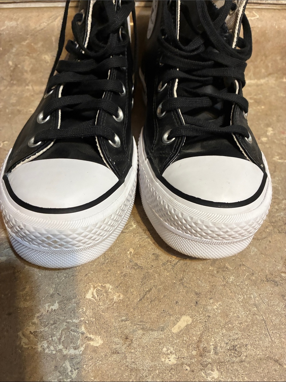 Converse Size 7.5 Black & White High-Top Platform Sneakers - Picture 3 of 11